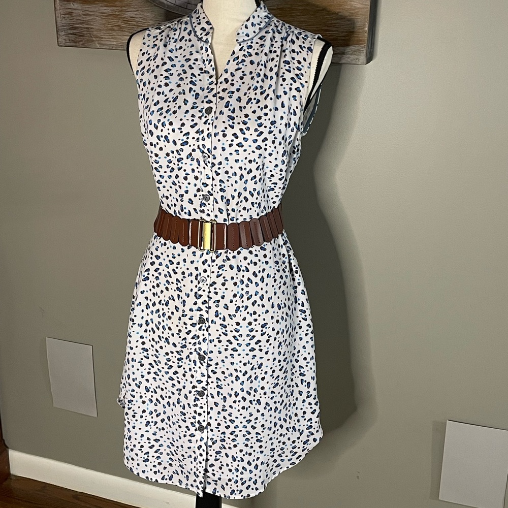 CAbi White and Blue Patterned Mini Dress